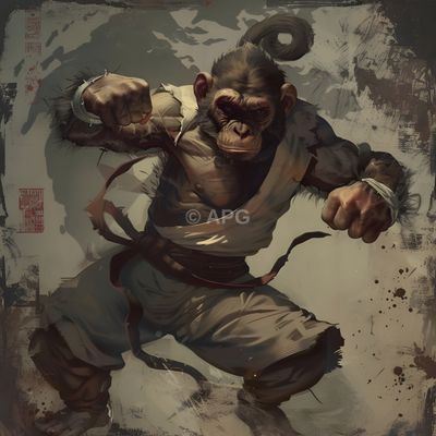 Kampfkunst-Affe im traditionellen Gewand (KI-generiert)